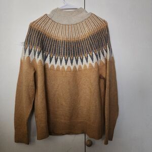 LOFT Women's relaxed Fair Isle Mock Neck Pullover Sweater Cotton Blend M cabin